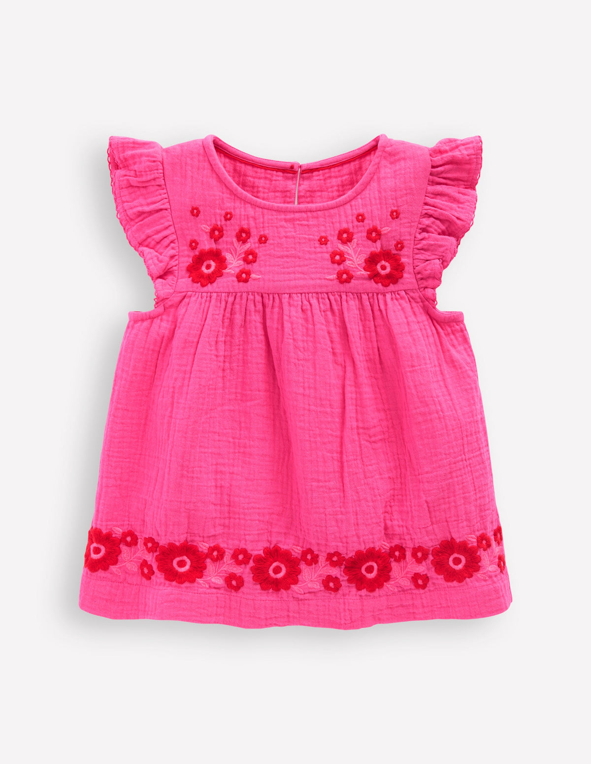Doppeltuch-Oberteil mit Rüschenärmeln-Sorbet-Rosa Stickerei-1