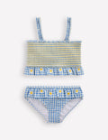 Joli bikini à basque-Pâquerettes vichy à smocks