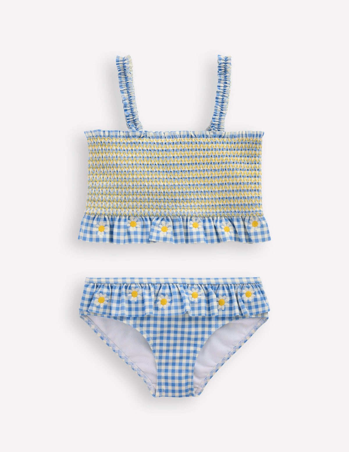 Joli bikini à basque-Pâquerettes vichy à smocks-1