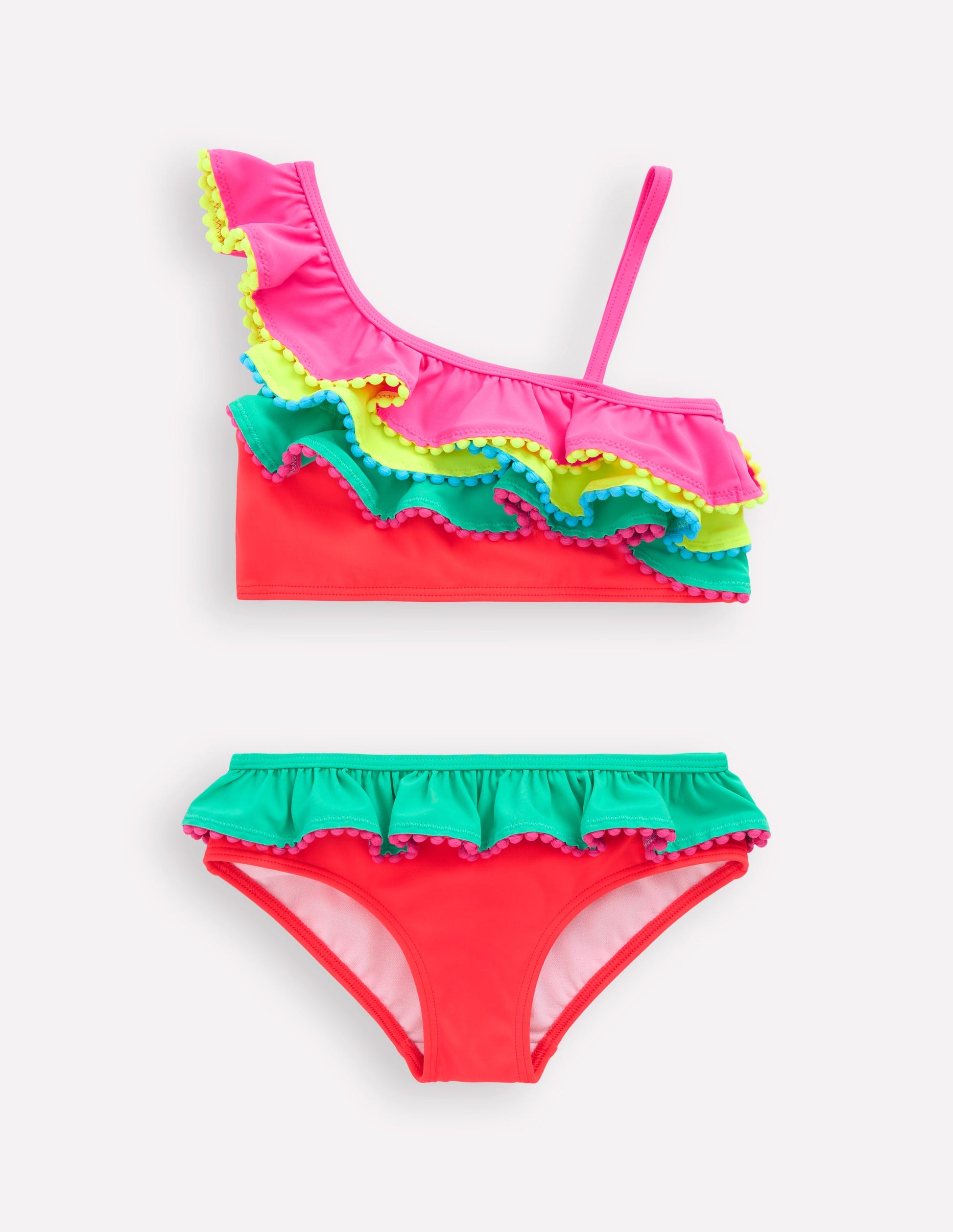 Bunter Bikini mit Rüschen-Blockfarben-1