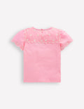 T-Shirt mit Lochstickerei an den Ärmeln-Vintage-Mauve