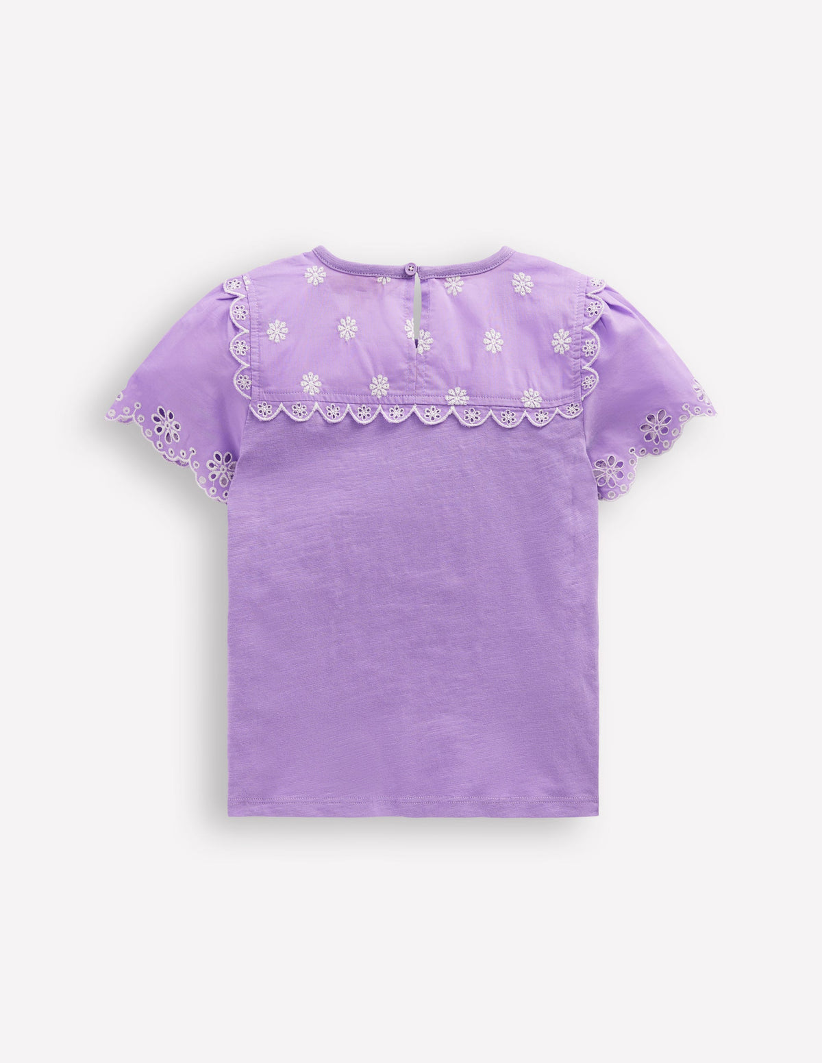 T-Shirt mit Lochstickerei an den Ärmeln-Asternlila - Image 2