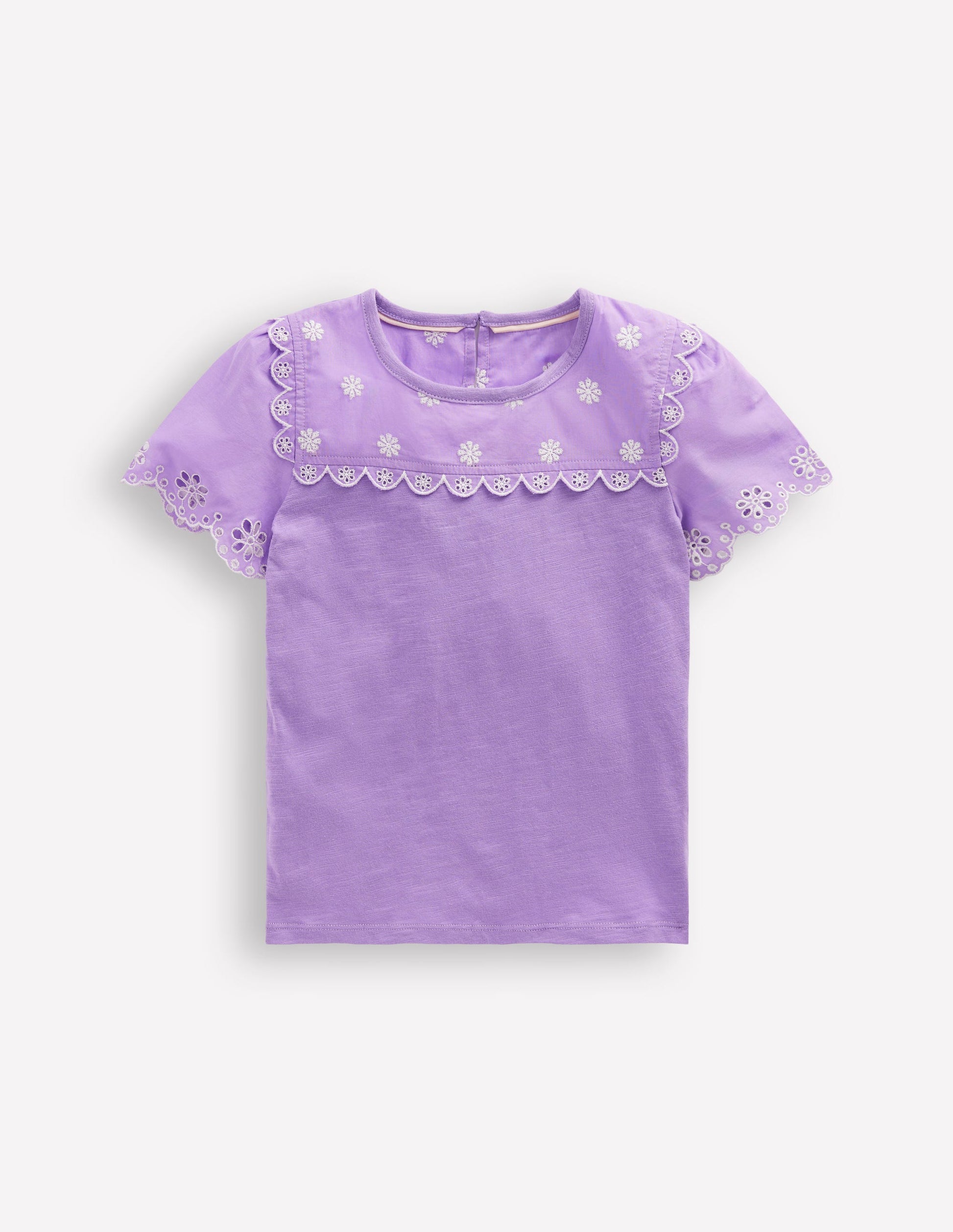 T-Shirt mit Lochstickerei an den Ärmeln-Asternlila-1