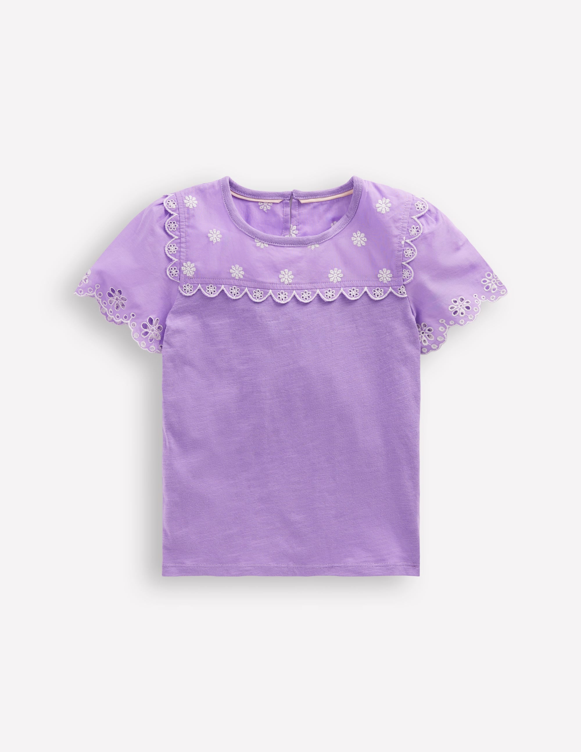 T-Shirt mit Lochstickerei an den Ärmeln-Asternlila - Image 1
