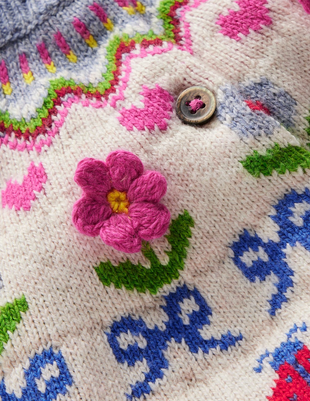 Edie Fair-Isle-Strickjacke-Ecru Meliert, Blumen - Image 3