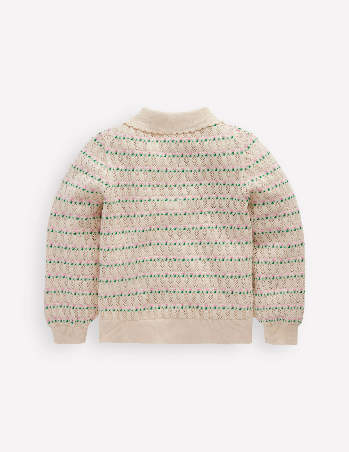 Pointelle Collared Cardigan-Warm Ivory - Image 2