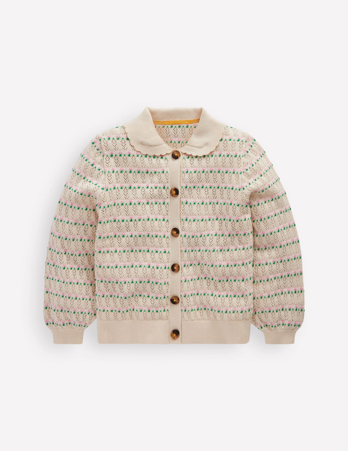 Pointelle Collared Cardigan-Warm Ivory-1