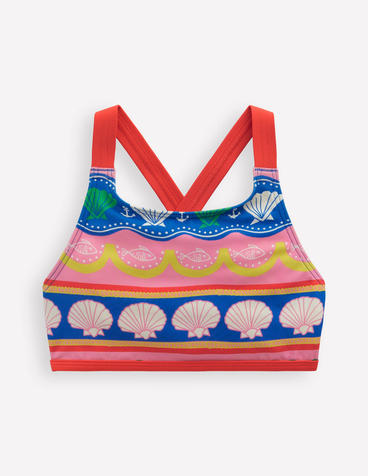 Haut de bikini croisé dans le dos-Rayé coquillage multi-1