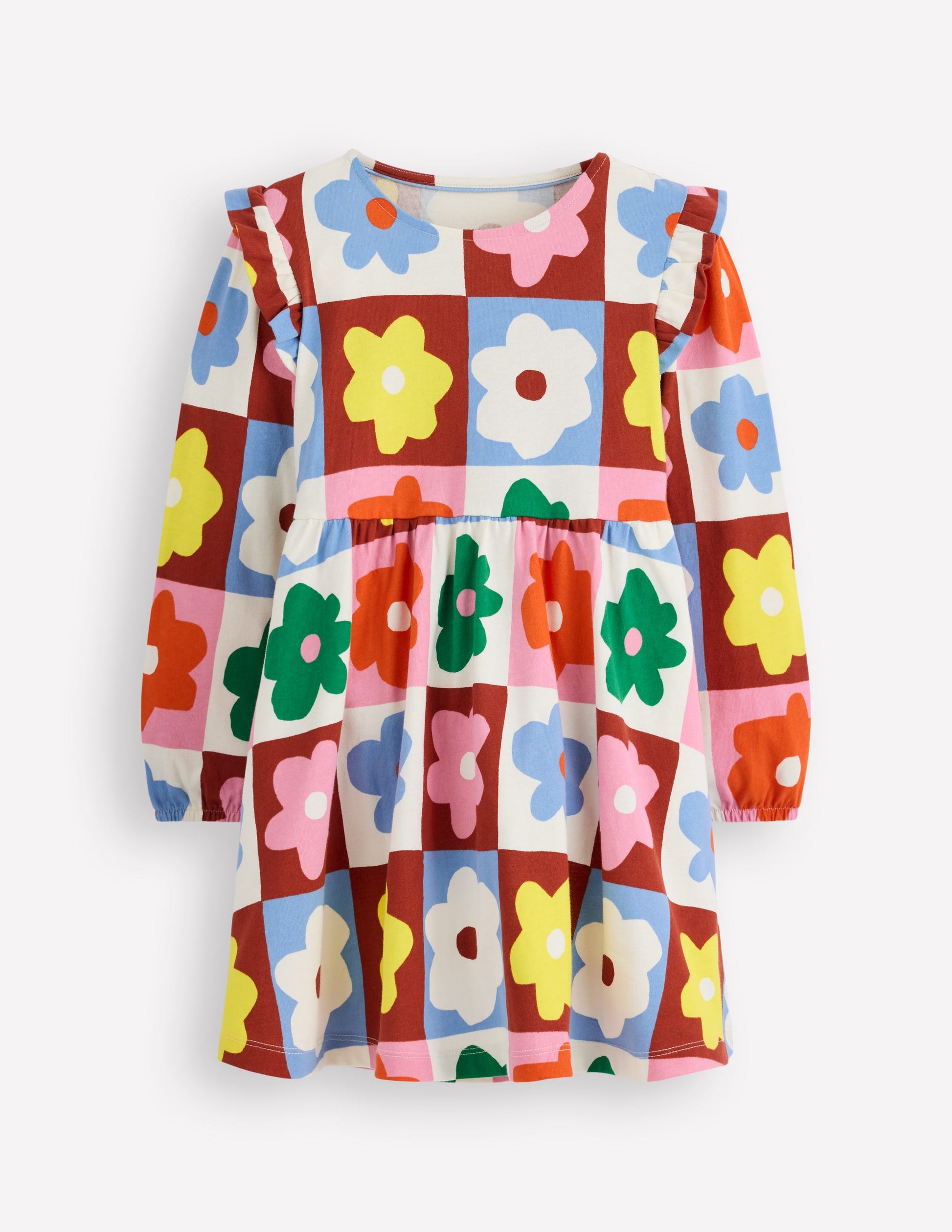Posie Langärmliges Jerseykleid-Bunt Blumen Kariert-1