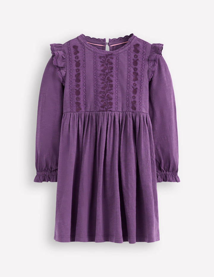 Jerseykleid mit Spitzenbesatz-Mystisches Lila