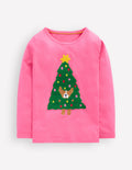 Langarmshirt aus Bouclé-Rosa Weihnachtsbaum Hund