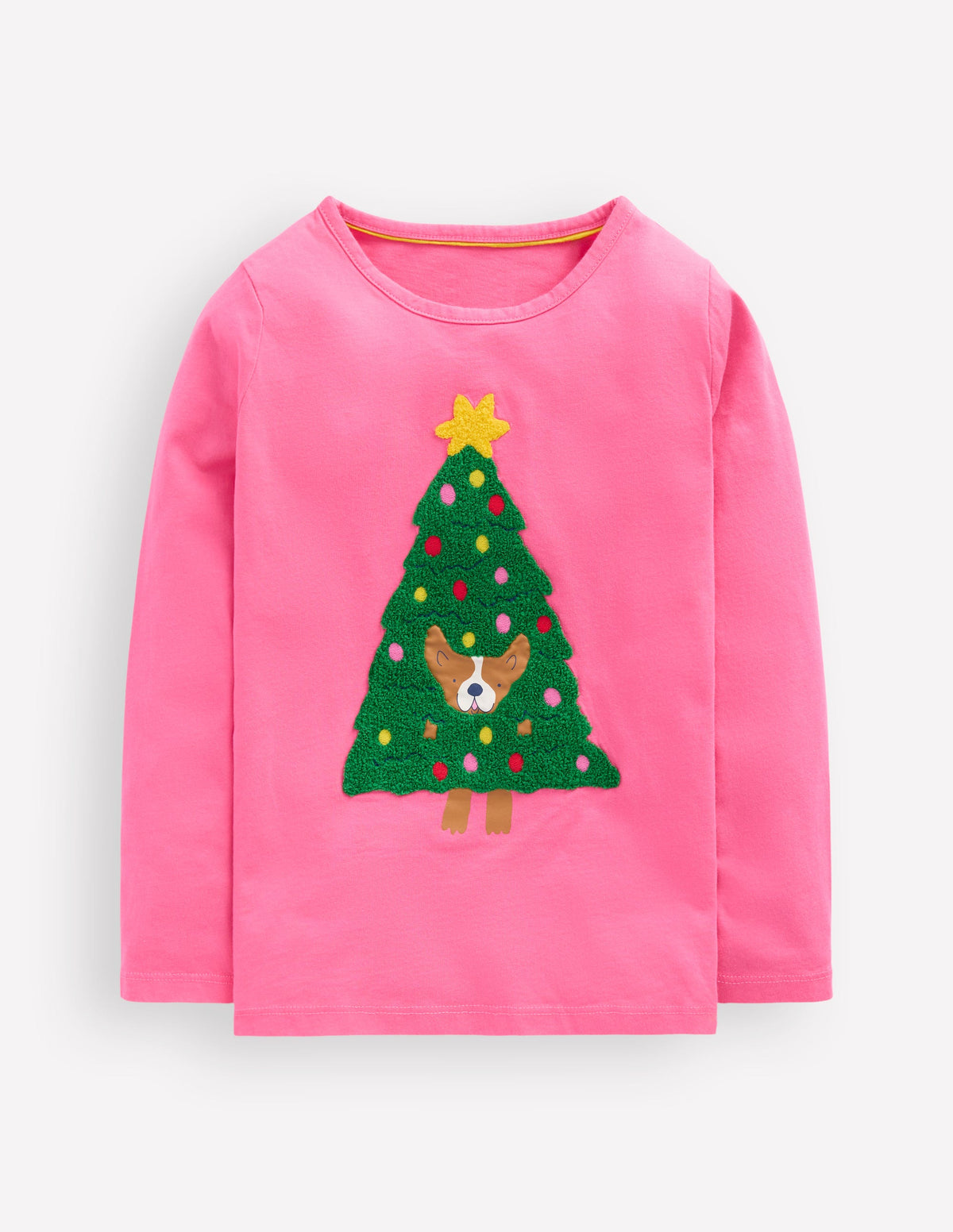 Langarmshirt aus Bouclé-Rosa Weihnachtsbaum Hund-1