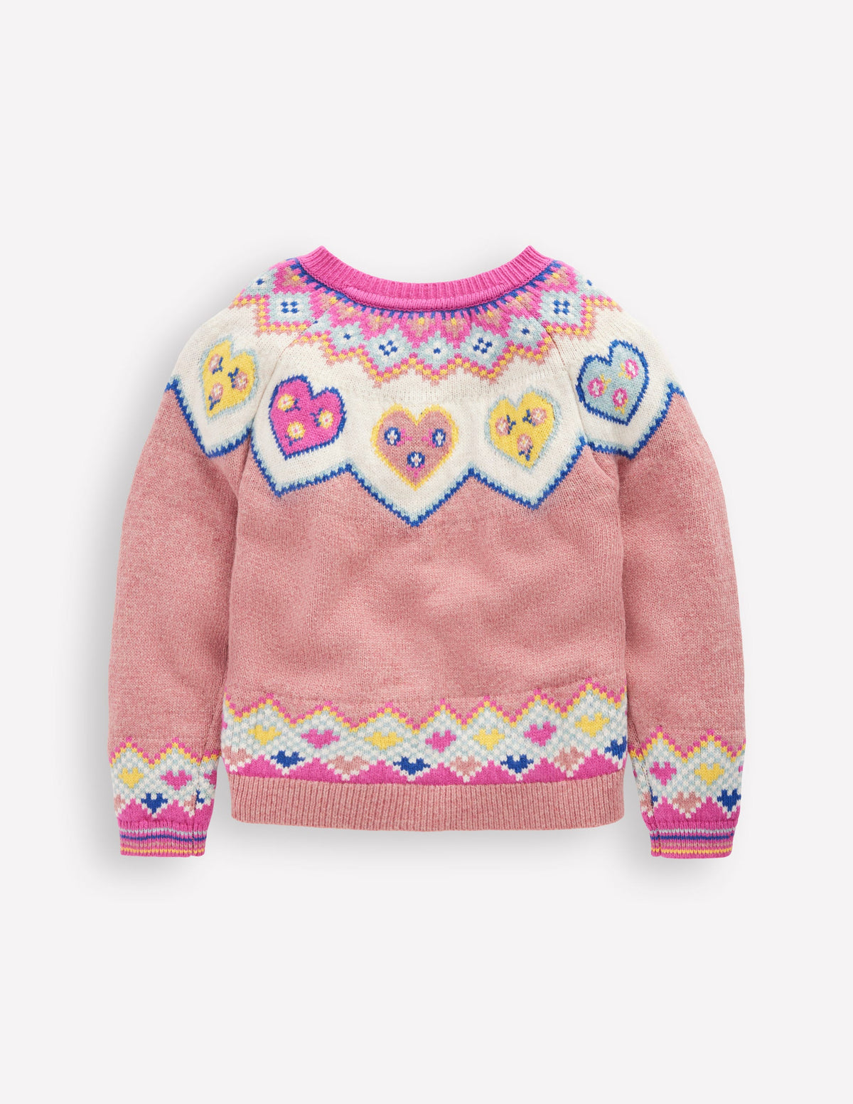 Edie Fair-Isle-Strickjacke-Rosa Melierte Herzen-2