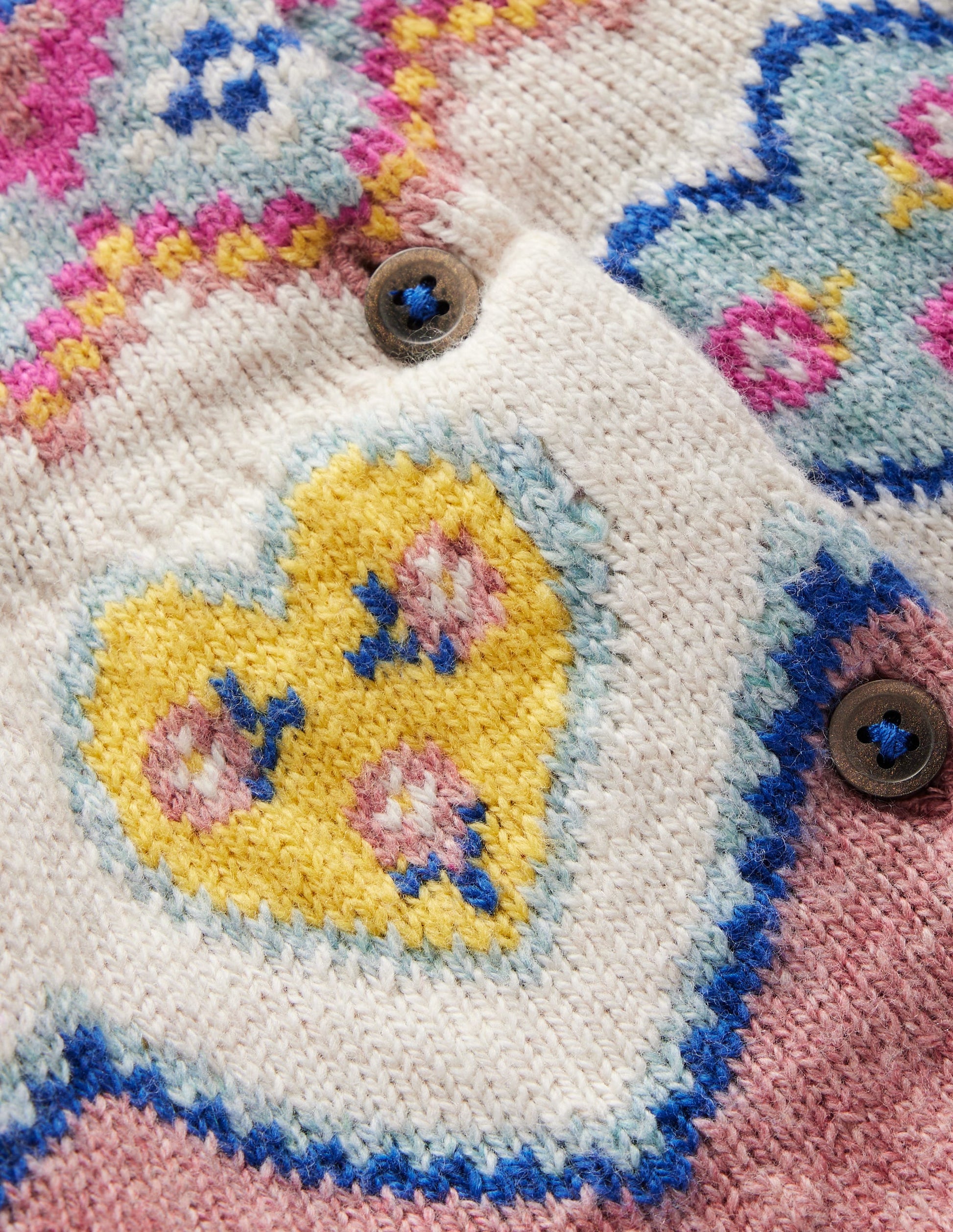 Edie Fair-Isle-Strickjacke-Rosa Melierte Herzen-3