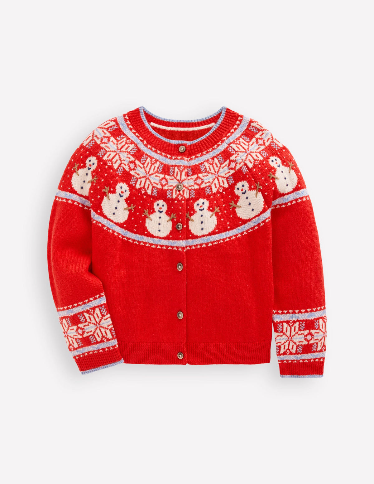 Edie Fair-Isle-Strickjacke-Mohnblumenrot Schneemann-1