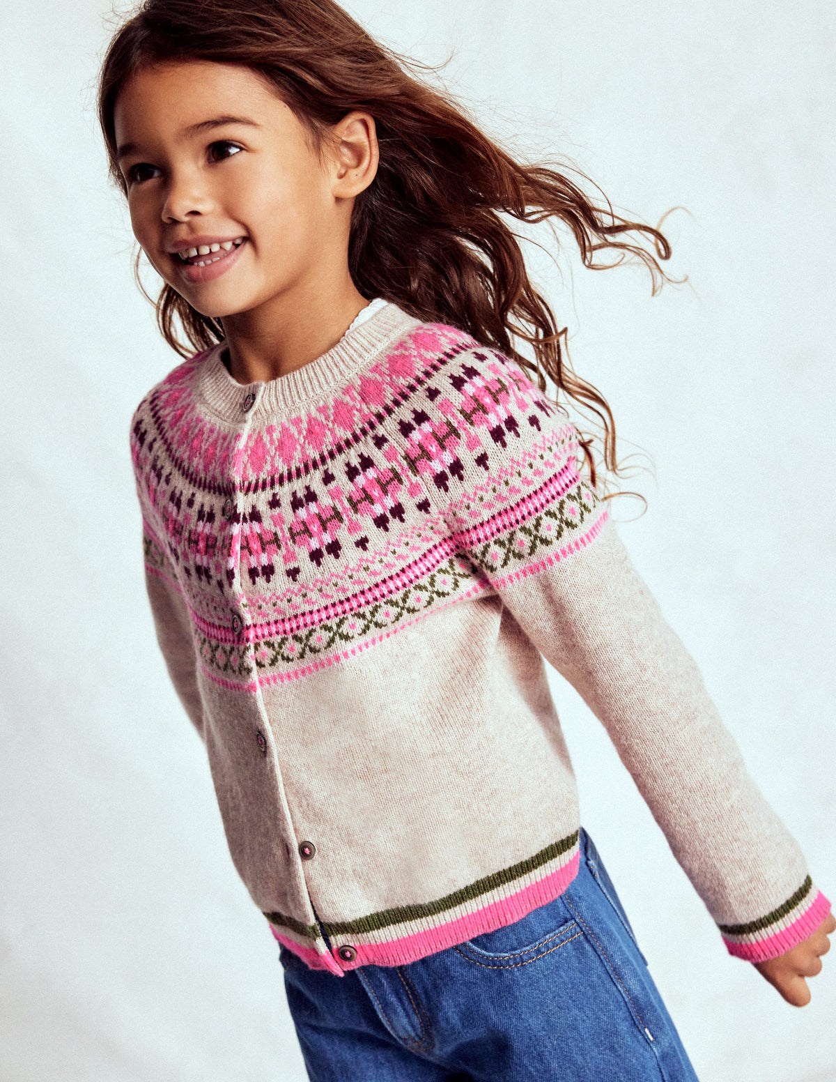 Edie Fair-Isle-Strickjacke-Haferbeige Klassisch Fair Isle - Image 2