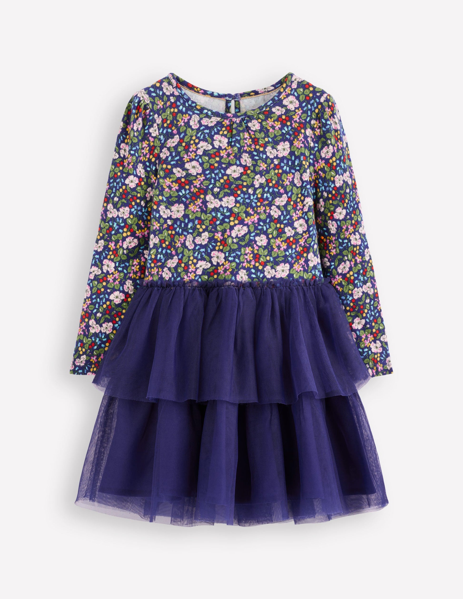 Kleid aus Tüll-Mix-Steuerbordblau Beeren Blumenmuster-1