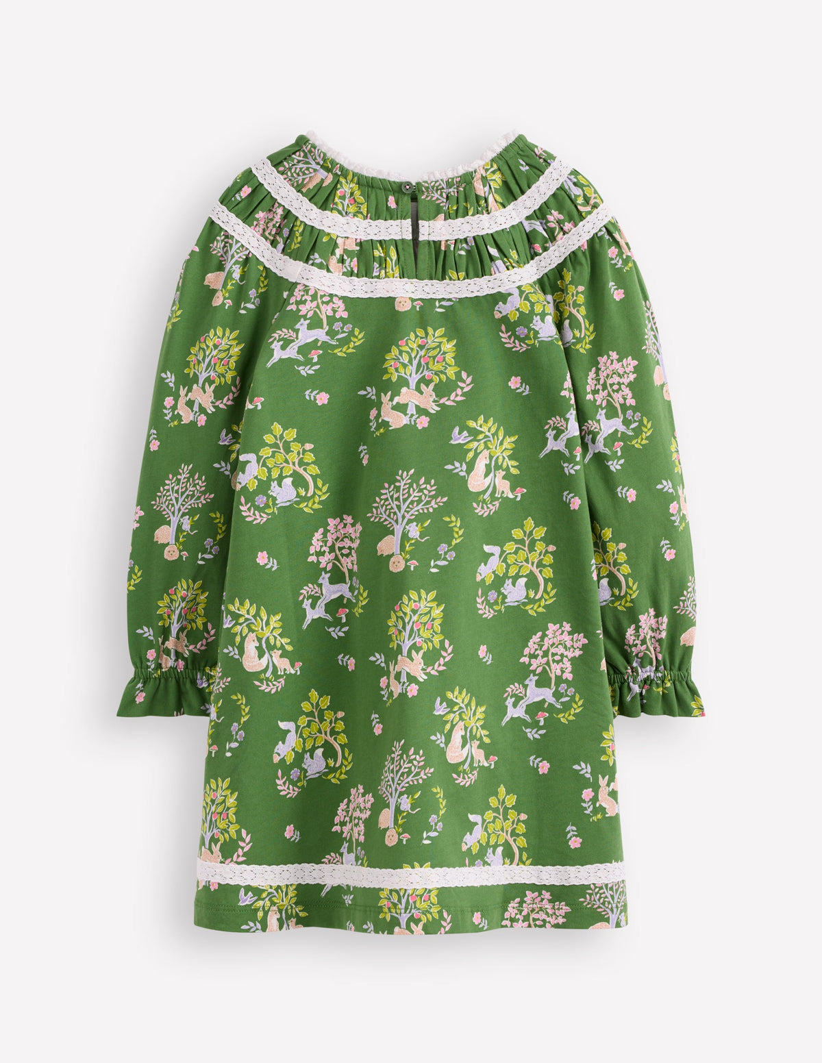Hübsches Jerseykleid mit Spitzenbesatz-Grün Wald Blumenmuster - Image 2