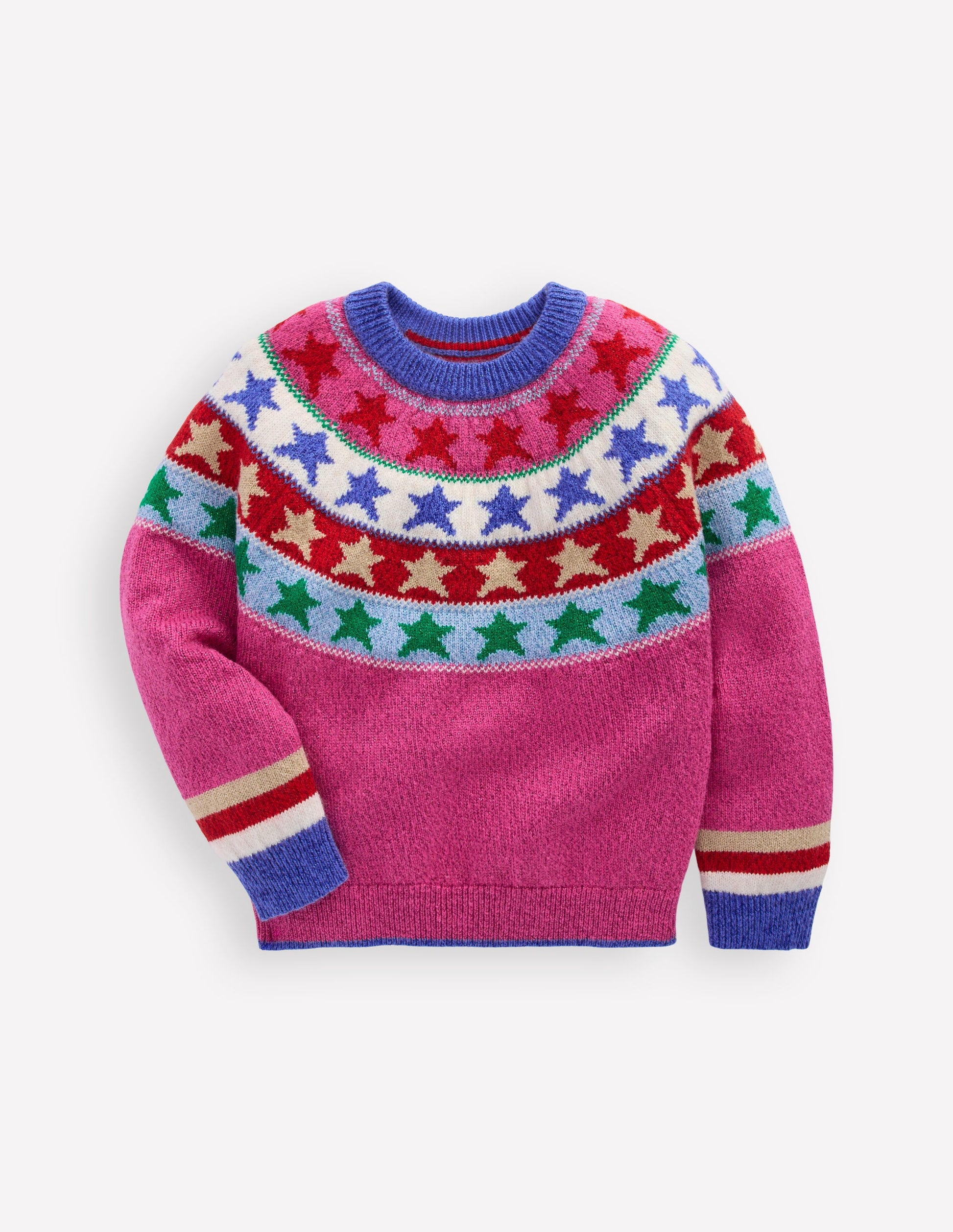 Eleanor Fair-Isle-Pullover-Kräftiges Pink Glitzernde Sterne-1