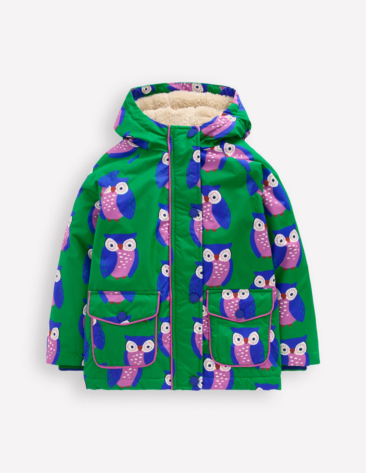 Anorak mit Sherpa-Futter-Sattes Smaragdgrün Geometrisches Muster Eulen - Image 1