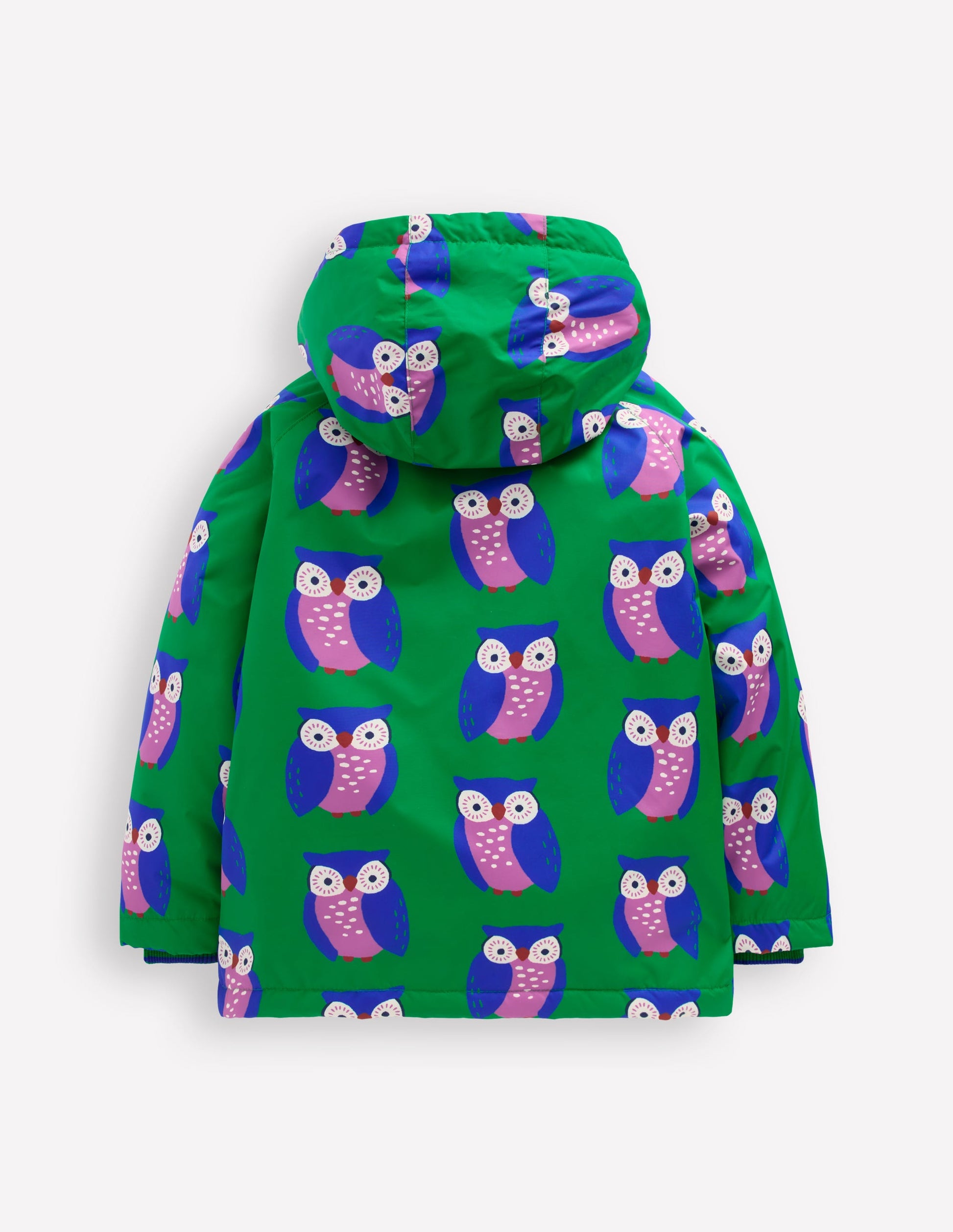 Anorak mit Sherpa-Futter-Sattes Smaragdgrün Geometrisches Muster Eulen-2
