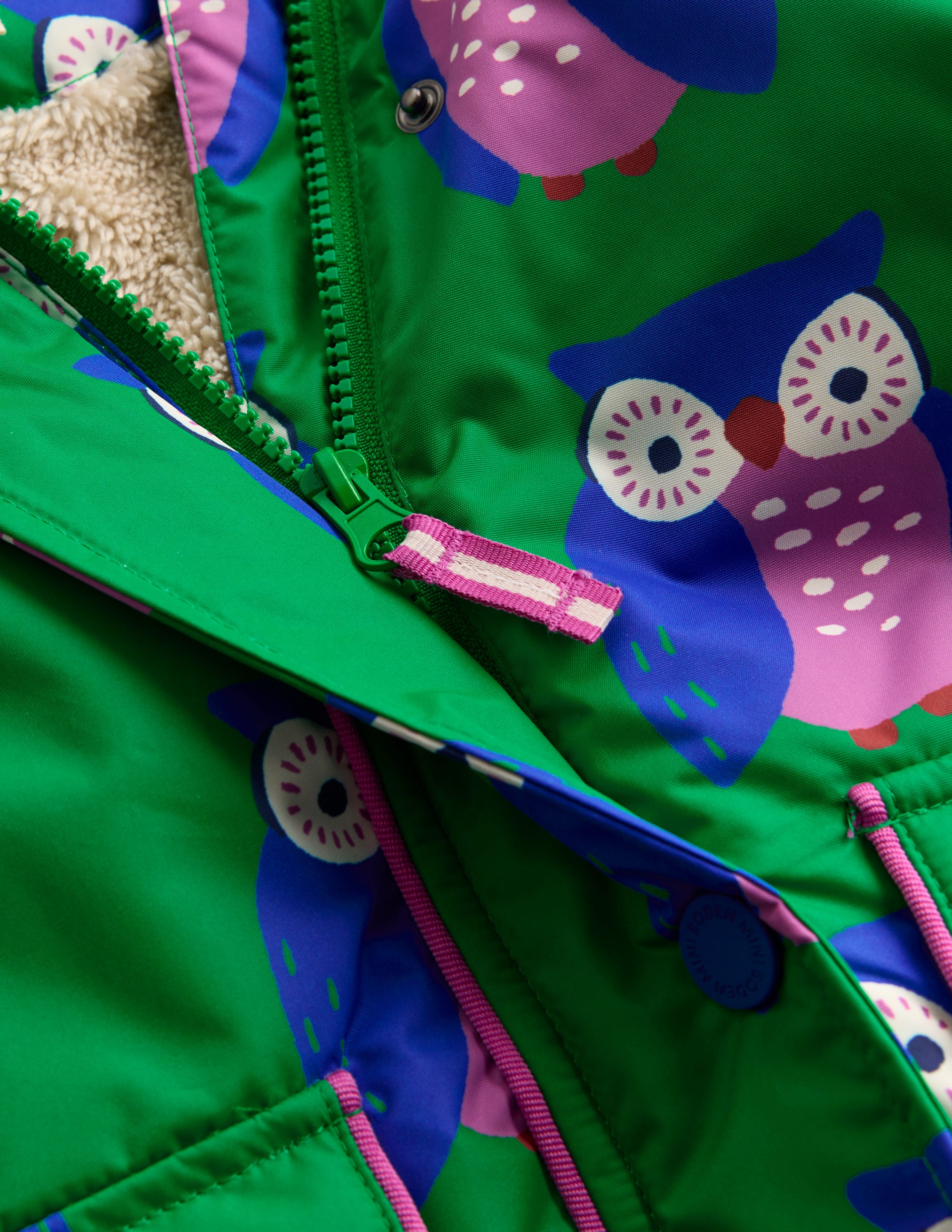Anorak mit Sherpa-Futter-Sattes Smaragdgrün Geometrisches Muster Eulen - Image 3