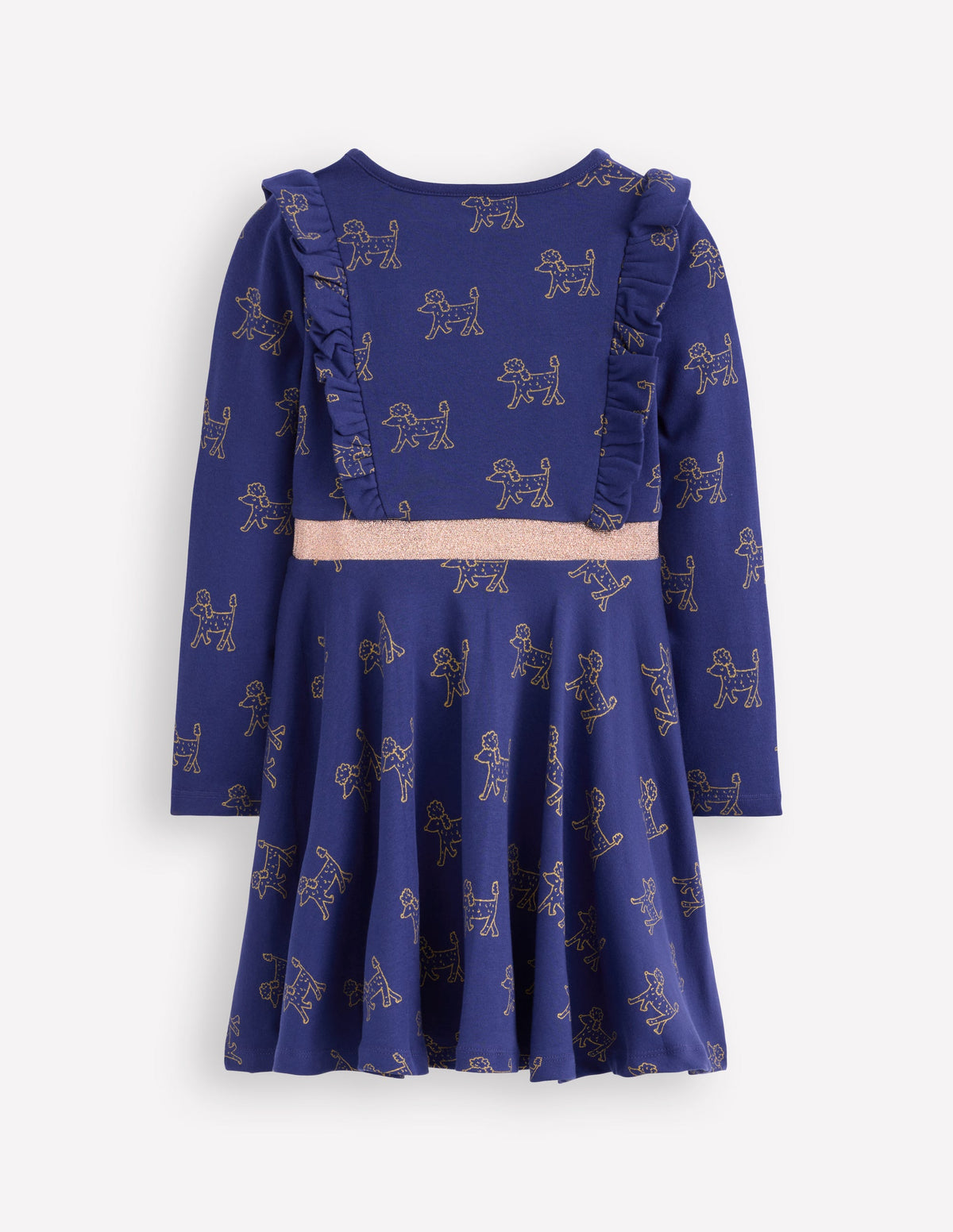 Robe tournoyante Cora en jersey-Caniches métallisés bleu marine-2
