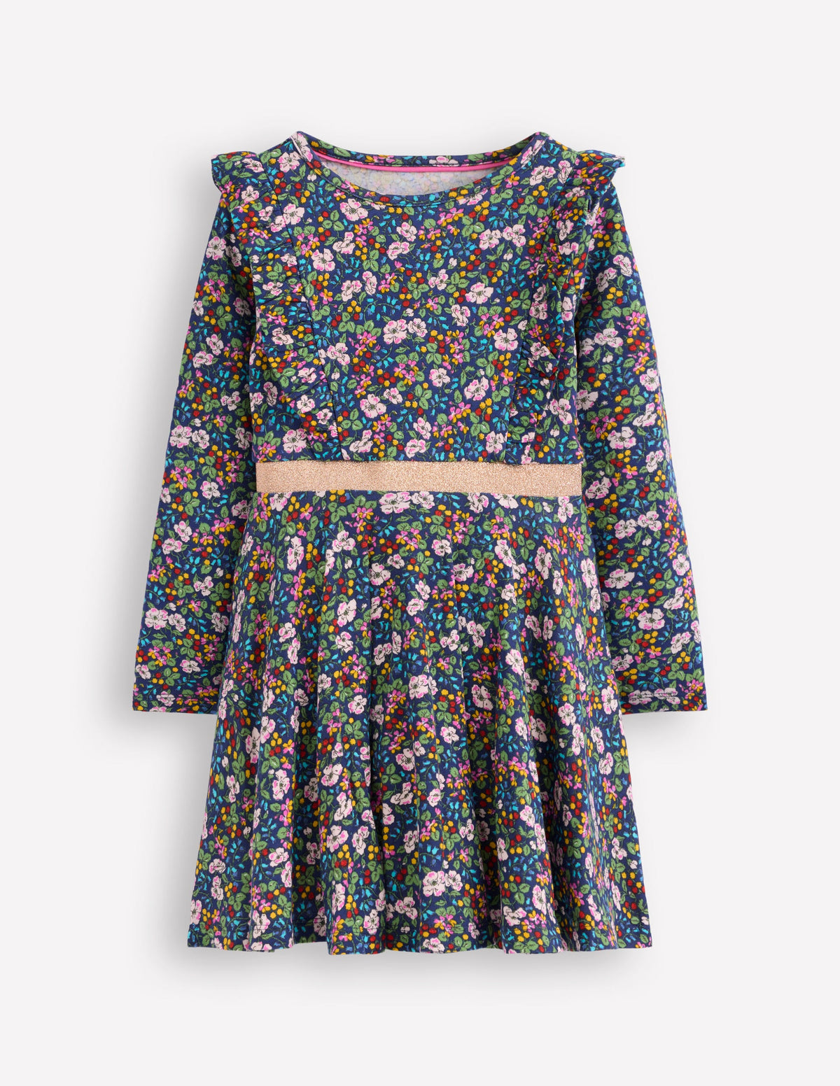 Robe tournoyante Cora en jersey-Motif floral baies bleu tribord - Image 1