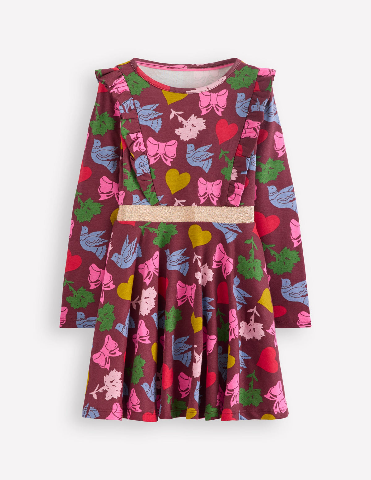 Robe tournoyante Cora en jersey-Motif Festive Fun châtaigne - Image 1