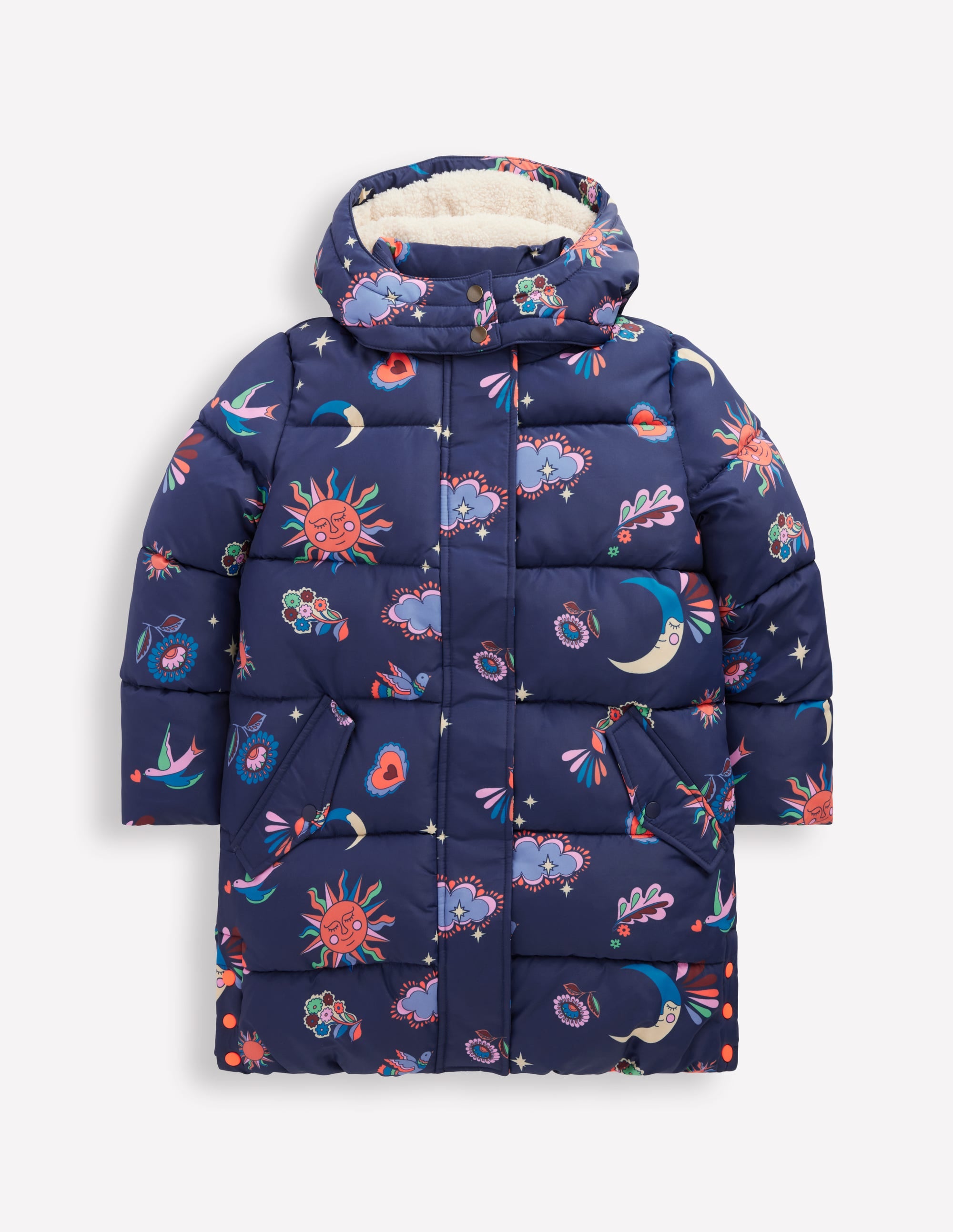Wattierte Jacke in langer Form-Schuluniform-Marineblau Paisley - Image 1