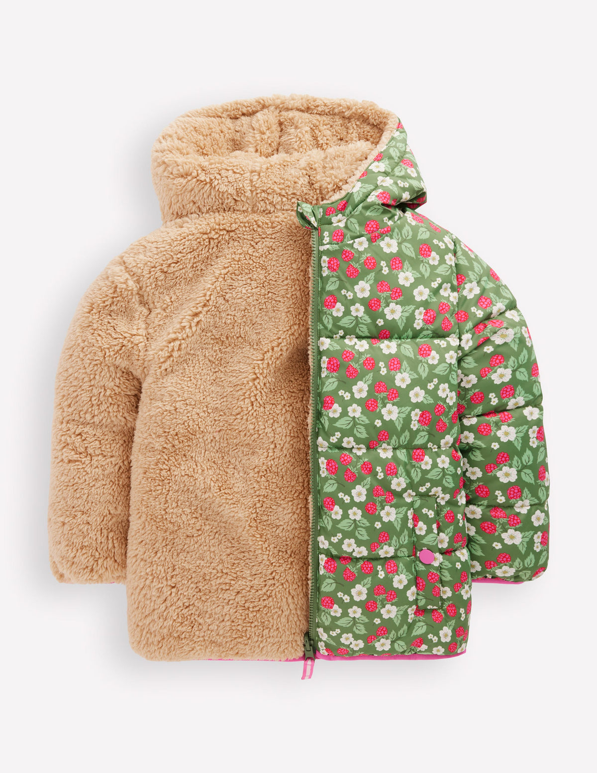 Reversible Padded Borg Coat-Safari Green Vintage Berry - Image 5