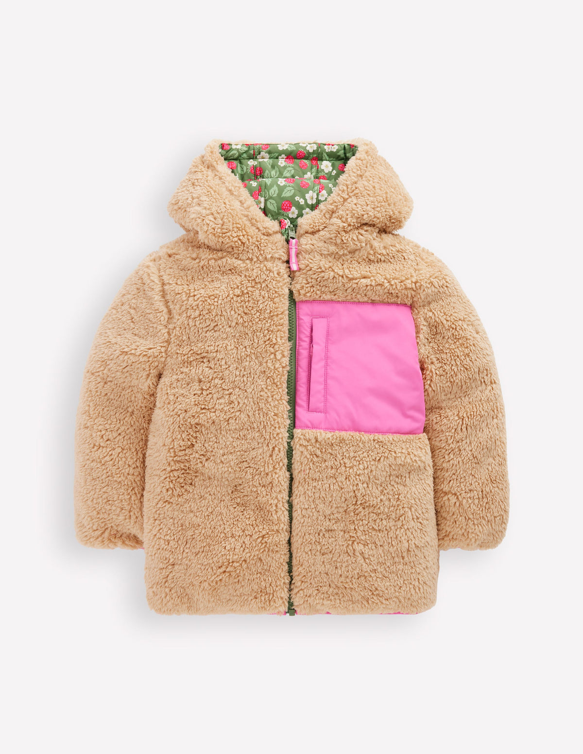 Reversible Padded Borg Coat-Safari Green Vintage Berry - Image 6