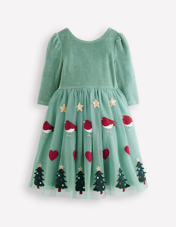 Aurora Tüllkleid mit Applikationen-Rotkehlchen-Motiv