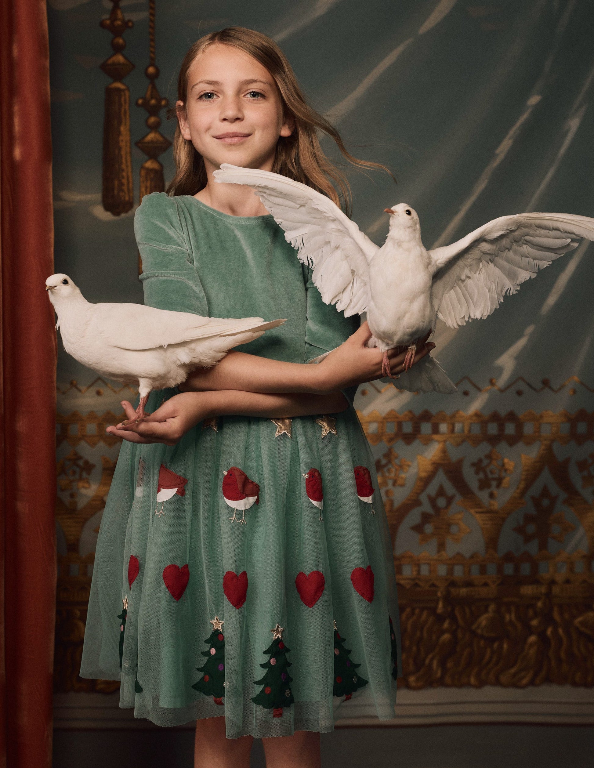 Aurora Tüllkleid mit Applikationen-Rotkehlchen-Motiv-4