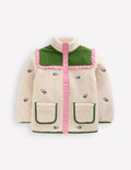 Hübsche Jacke aus Teddyfell-Mix-Sanftes Naturweiß Stickerei