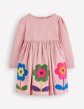 Cordkleid mit Applikation-Mandelrosa Blumen