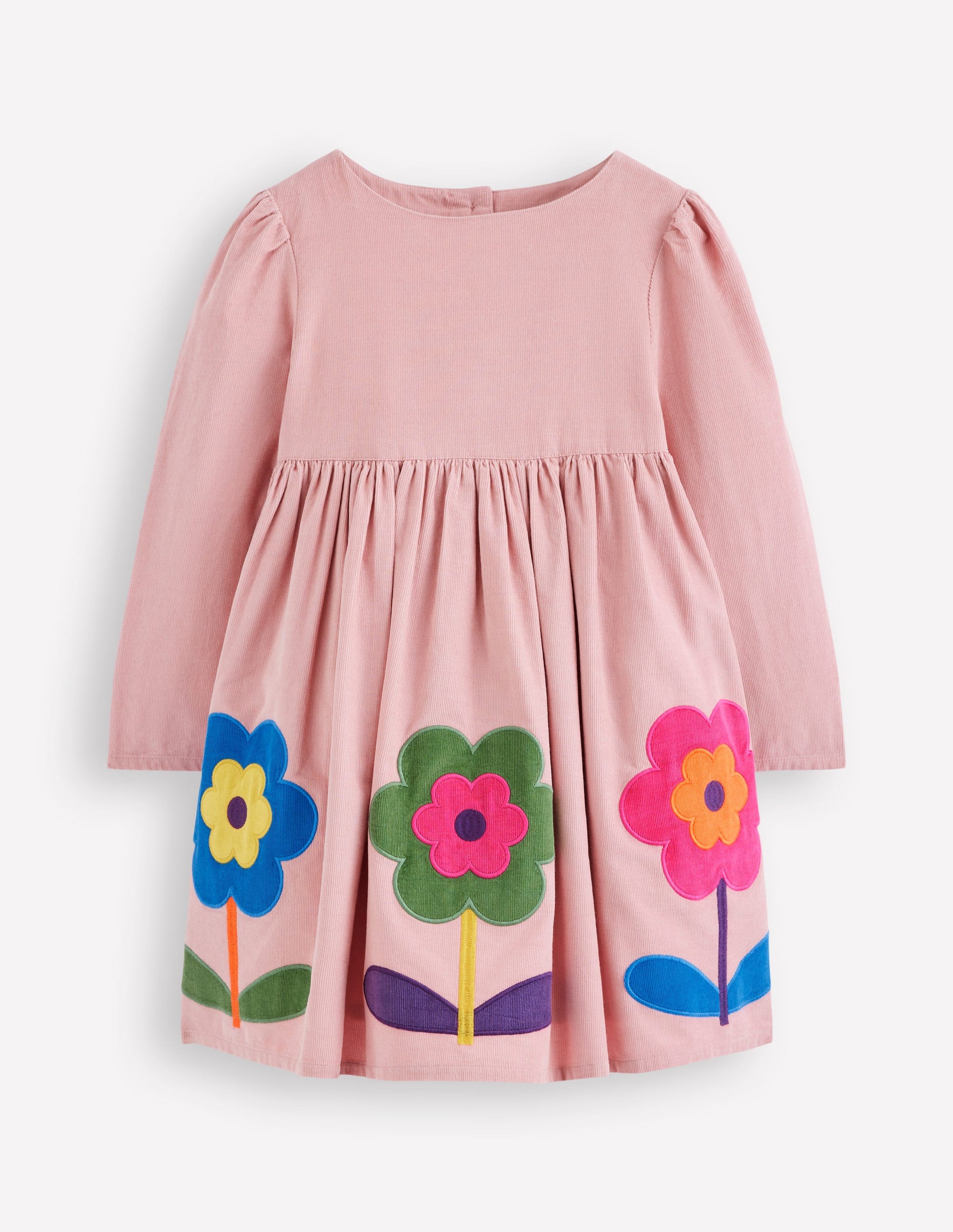 Cordkleid mit Applikation-Mandelrosa Blumen-1