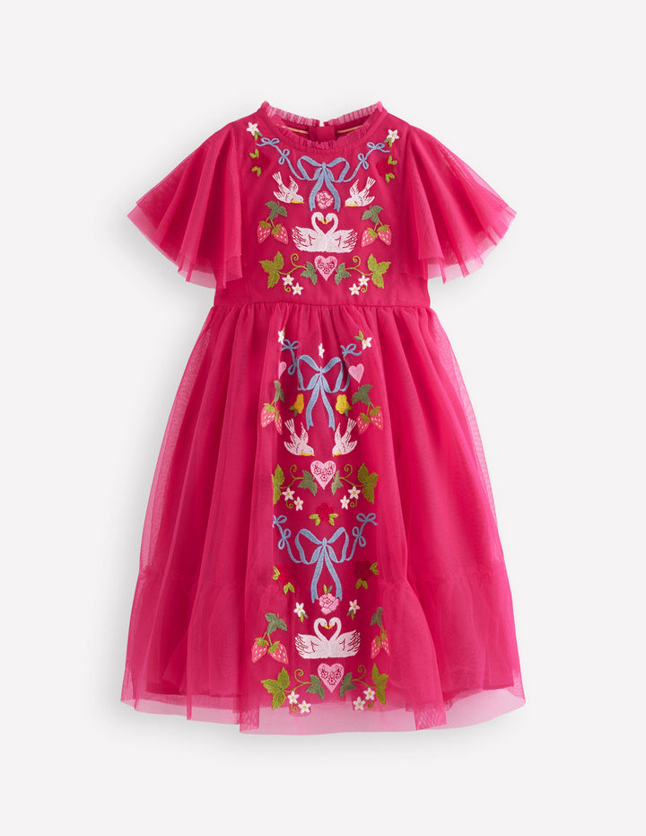 Tüllkleid mit Stickerei-Kirschkonfitüre Liebesvögel
