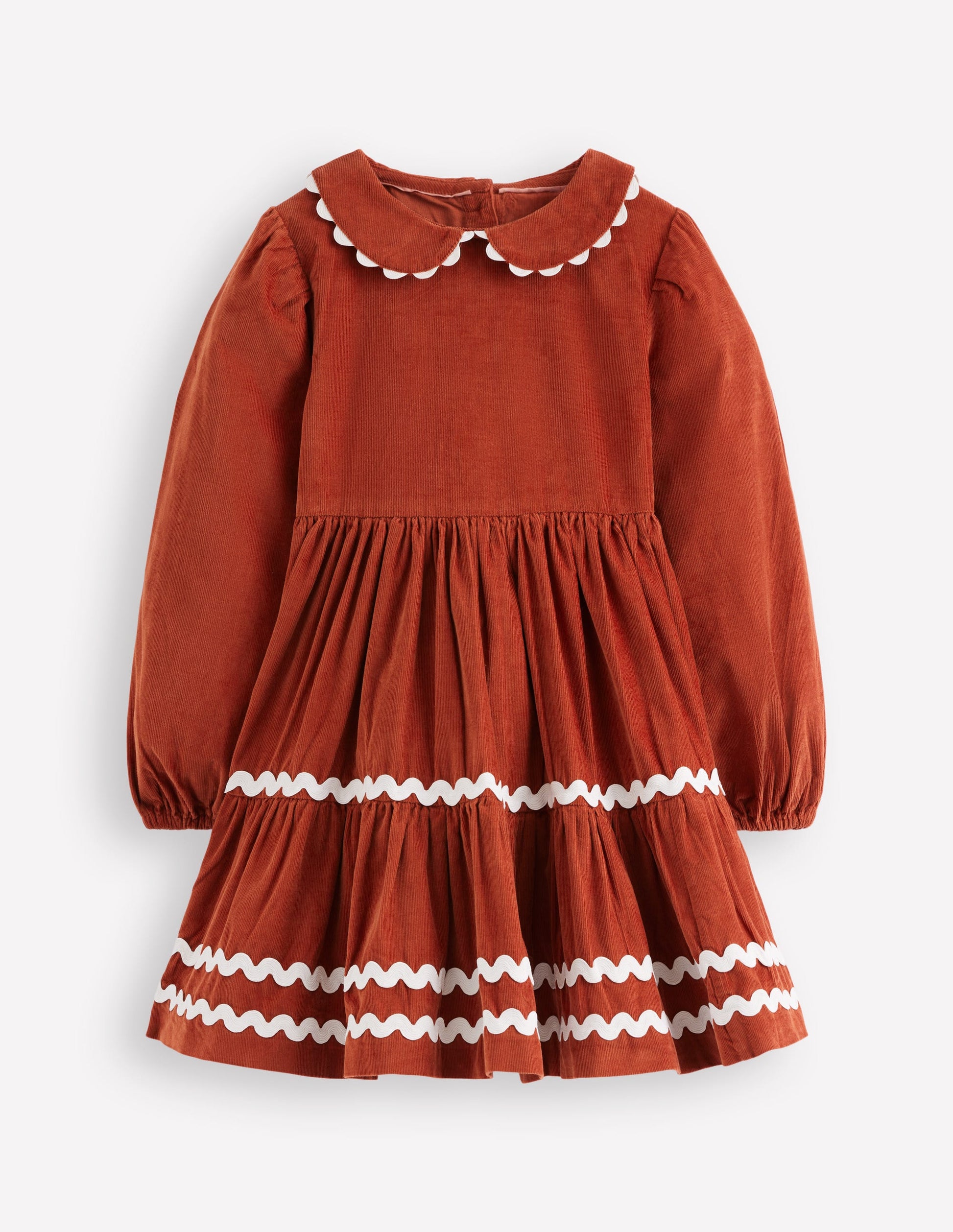 Cord Ric Rac Trim Dress-Roasted Chestnut Brown-1