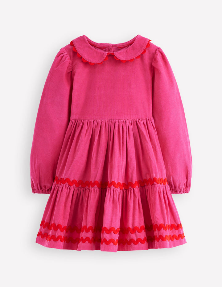 Cordkleid mit Zackenlitze-Himbeerrosa
