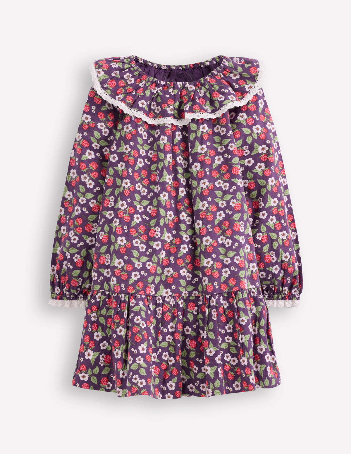 Gewebtes Kleid mit Spitzenbesatz-Violett Vintage-Beere-1