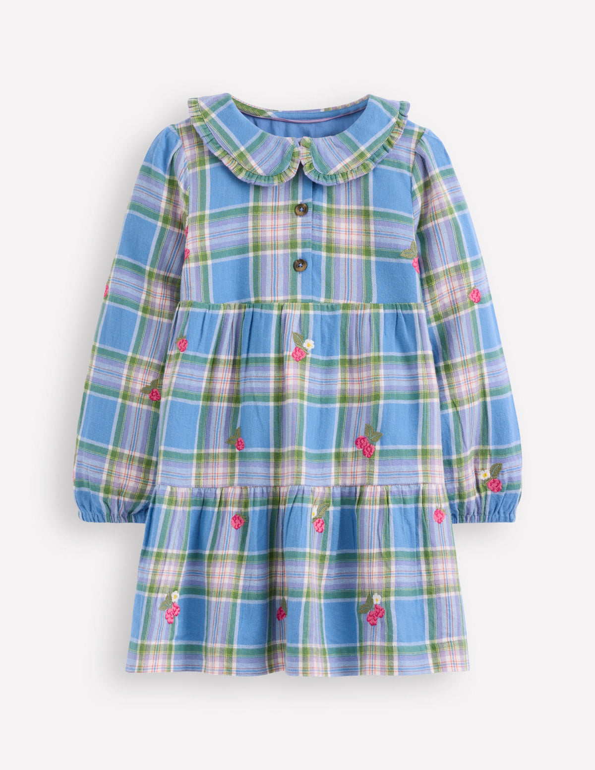 Minna Gewebtes Kleid mit Kragen-Pfauenfederblau Kariert - Image 1