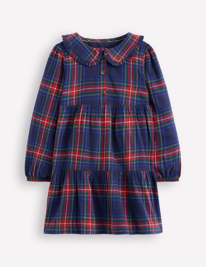 Minna Gewebtes Kleid mit Kragen-Französisch Marineblau Kariert