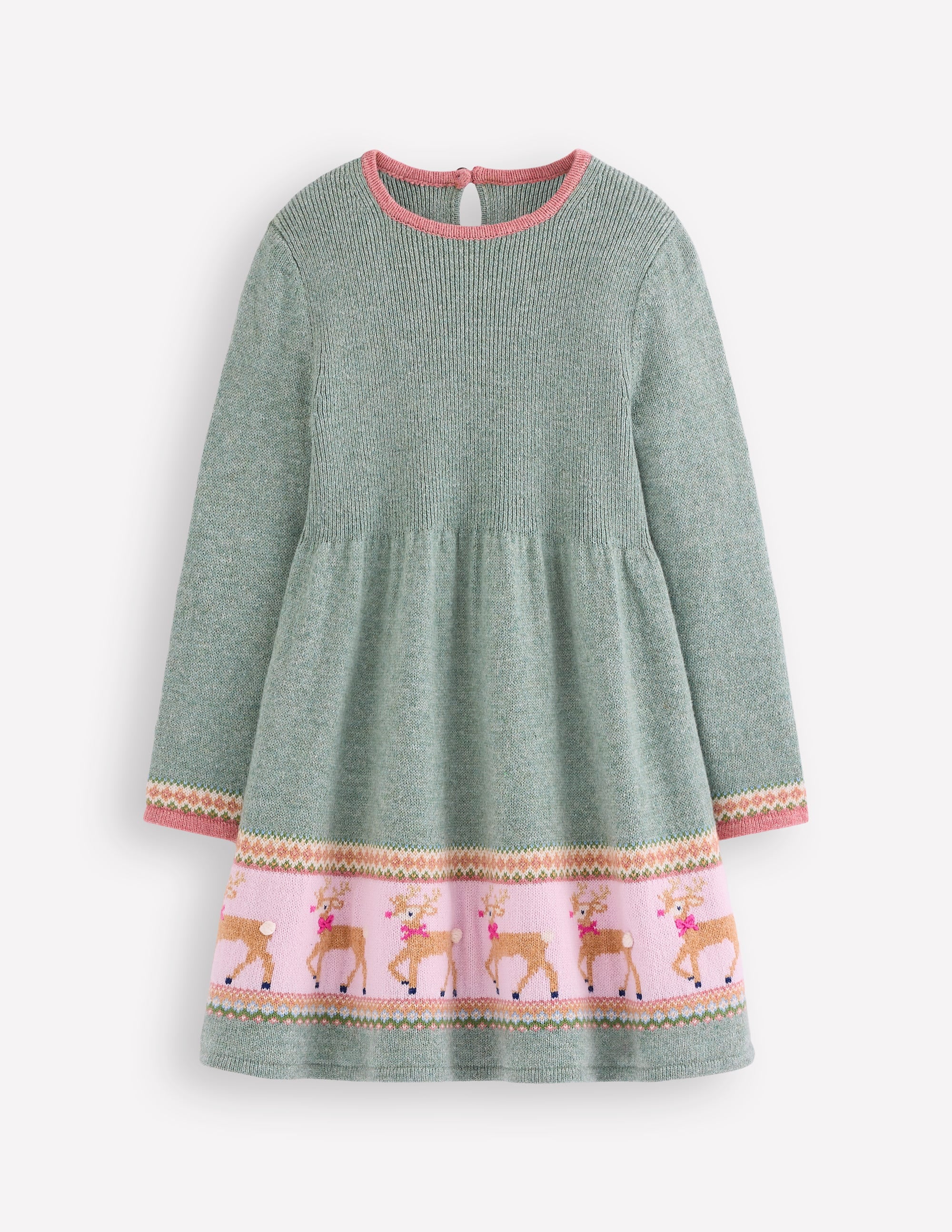 Fair-Isle-Strickkleid-Eukalyptus Rentier Fair-Isle - Image 1