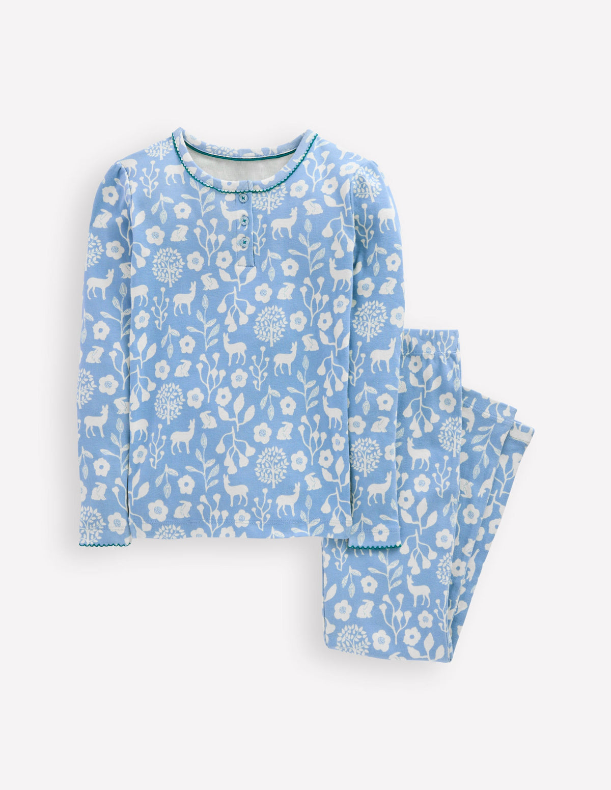 Snug Henley Pyjamas-Glacier Blue Woodland Print - Image 2