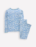 Snug Henley Pyjamas-Glacier Blue Woodland Print