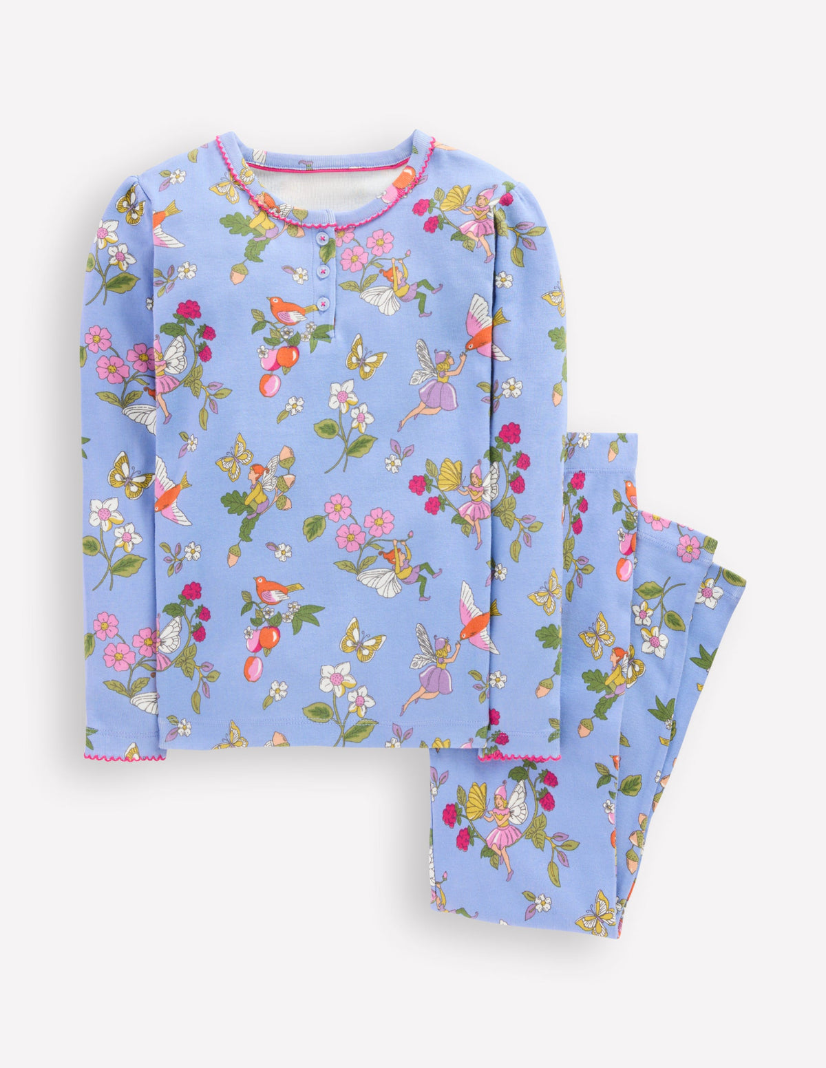 Eng anliegender Henley-Schlafanzug-Gletscherblau Fee-Design-1