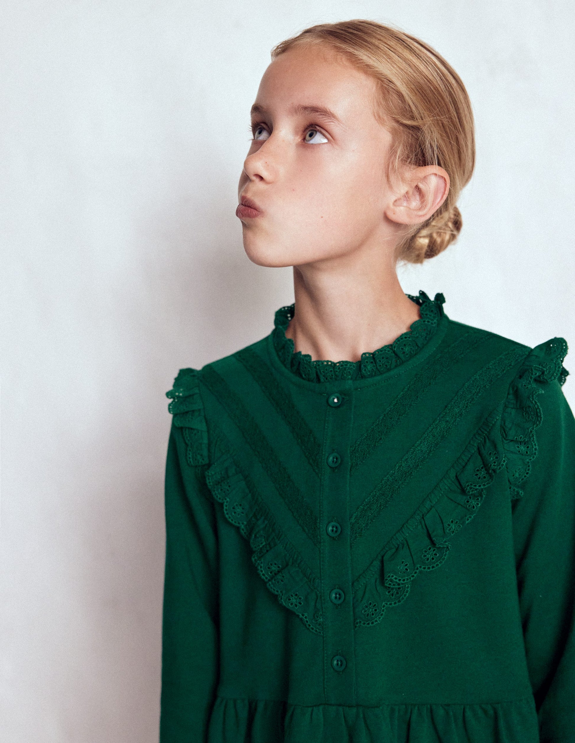 Sweatkleid mit Spitzenbesatz-Dunkles Smaragdgrün-2