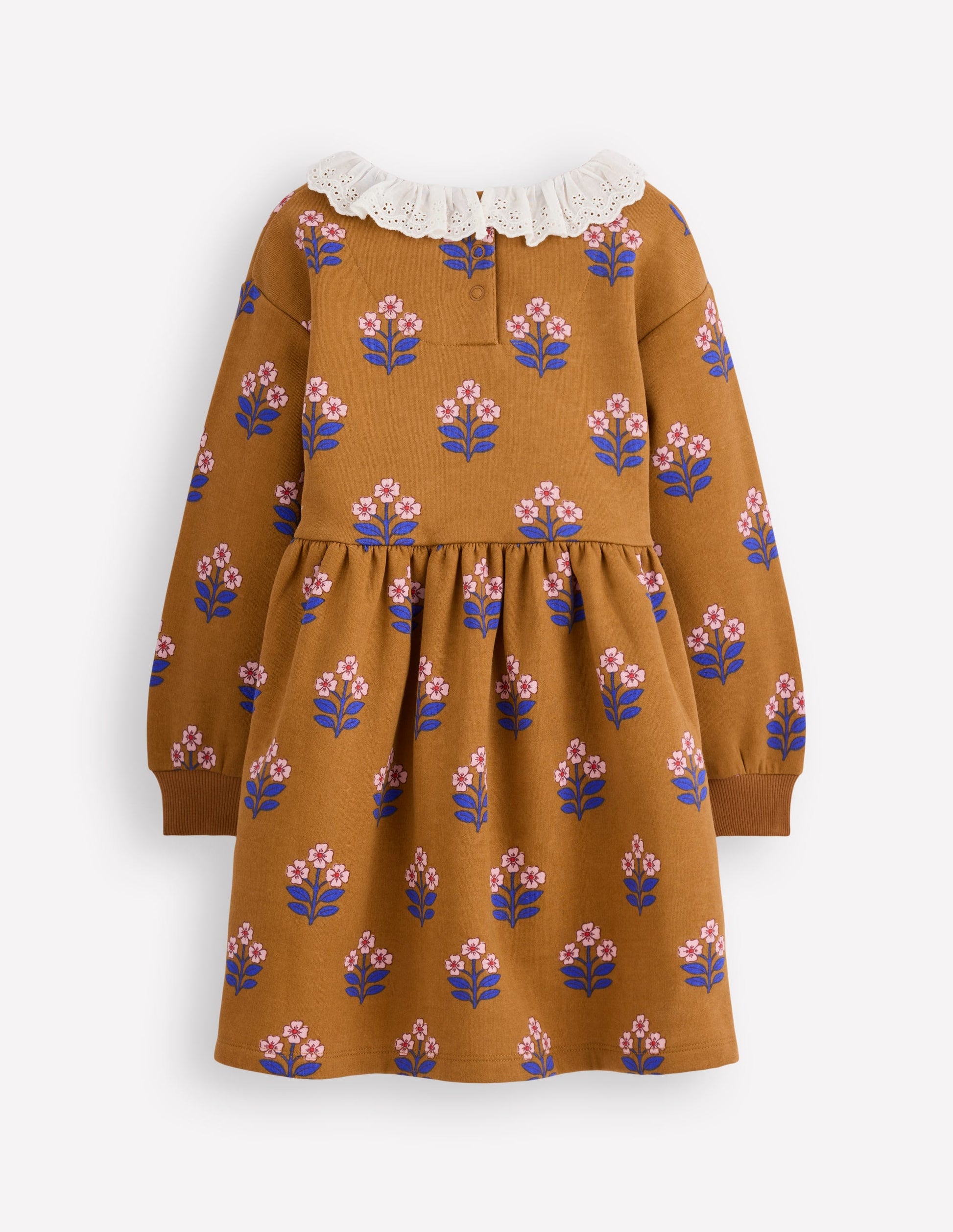 Sweatkleid mit Lochstickerei-Toffeebraun Blumenstempel-2