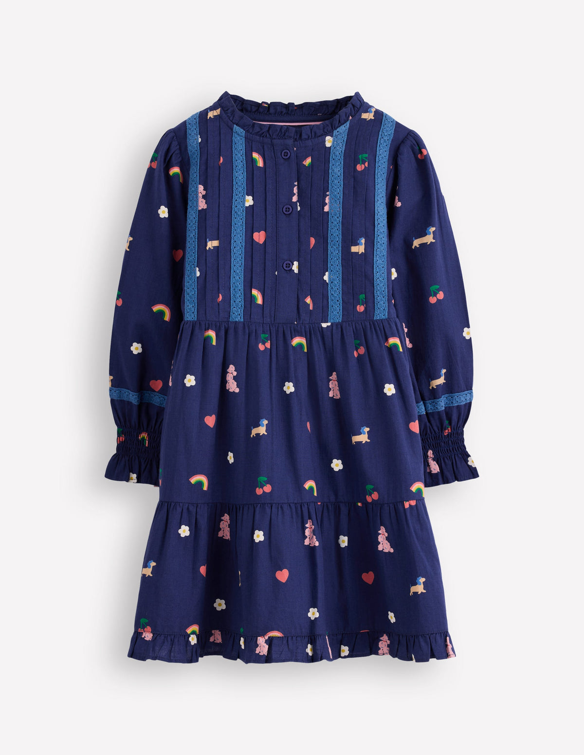 Robe tissée à détails dentelle-Motif parisien bleu tribord - Image 1